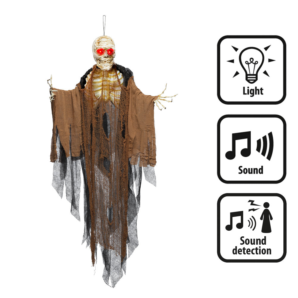 Gruselige Mumie Hängedeko - 160 cm mit Licht, Sound und Geräuschsensor