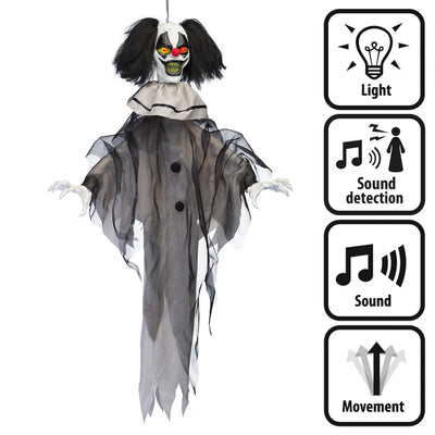 Nightmare Clown Hängedeko – 90 cm mit Licht, Sound und Bewegung