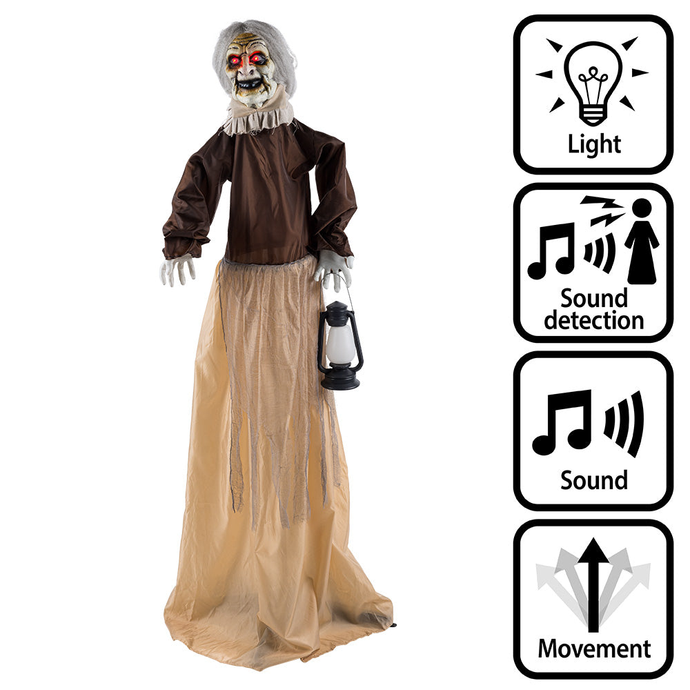 Halloween Heks Decoratie Lantern Witch 165 cm – met licht, geluid & beweging