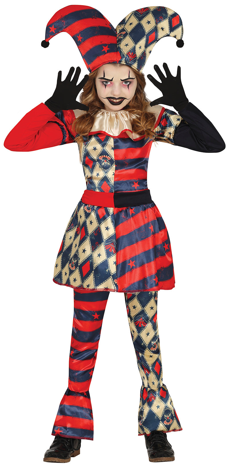 Enge Harlekijn Kostuum Kind – Halloween Joker Rood Blauw