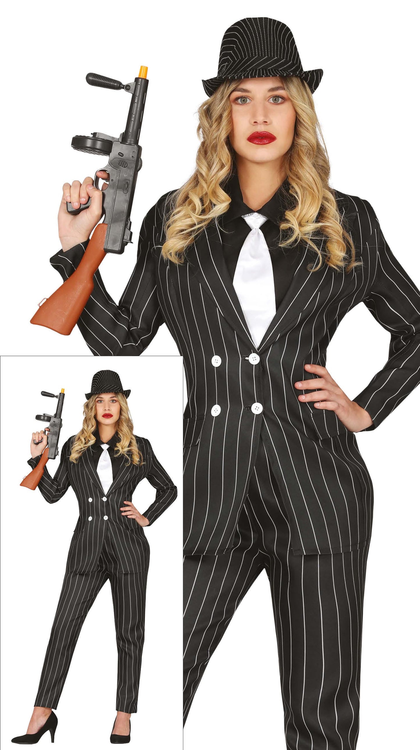 Gangster Kostuum Dames – Jasje, Overhemd met Stropdas & Broek