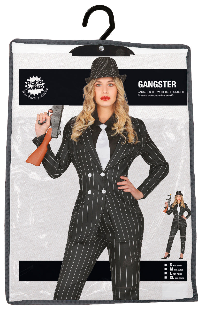 Gangster Kostuum Dames – Jasje, Overhemd met Stropdas & Broek