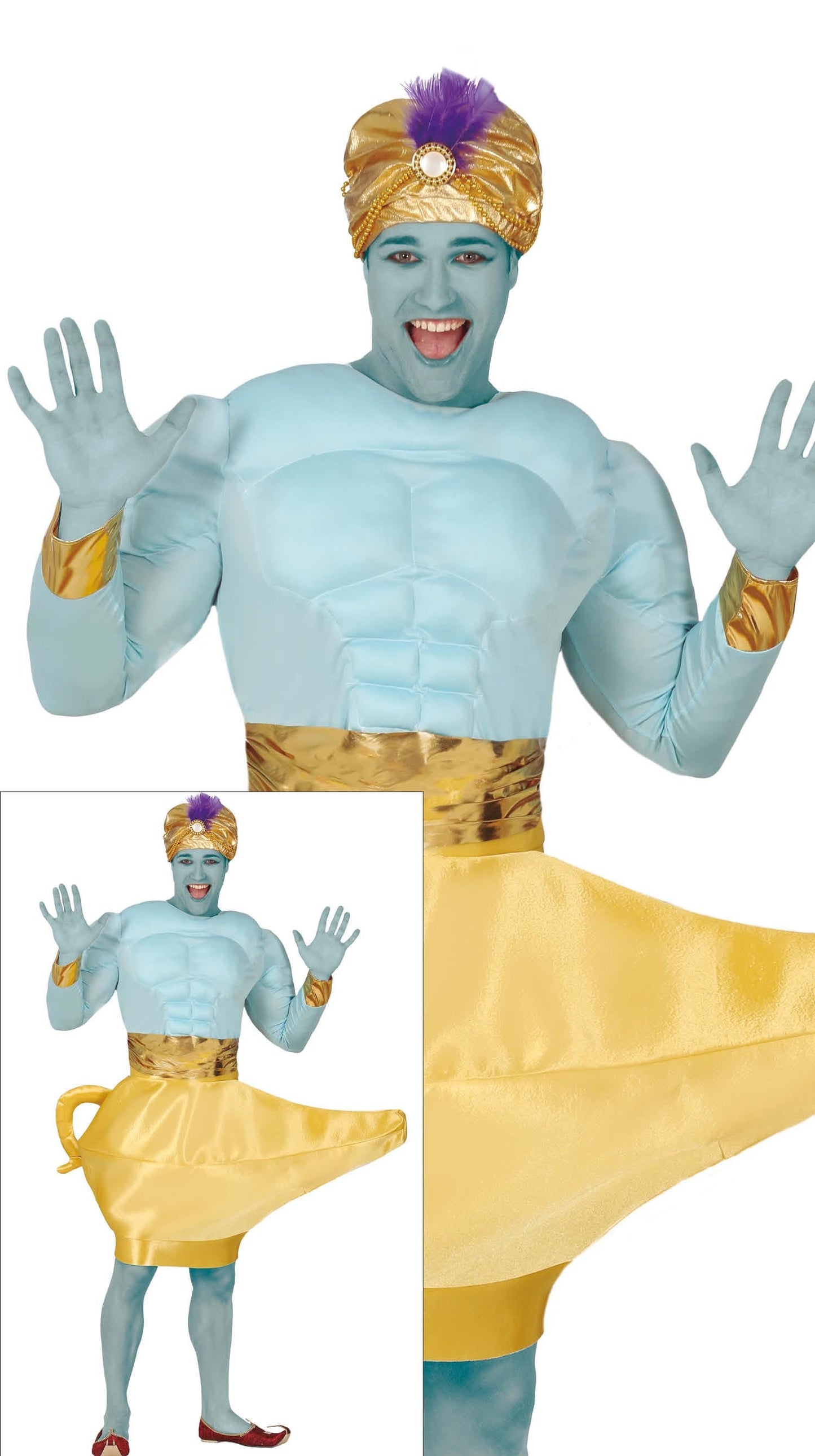 Genie Kostuum Heren – Blauwe Lampgeest Outfit (Maat L)