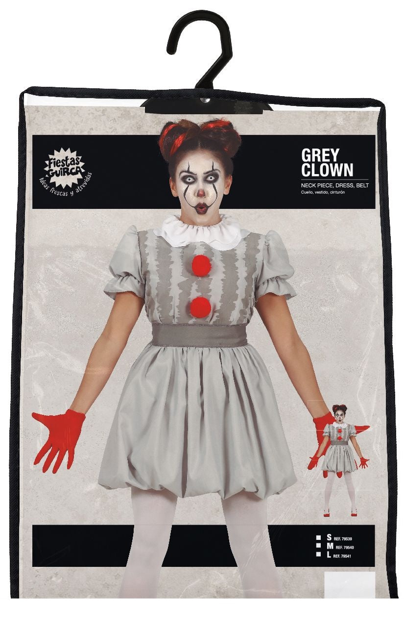 Horror-Clown-Halloween-Kostüm Damen Grau