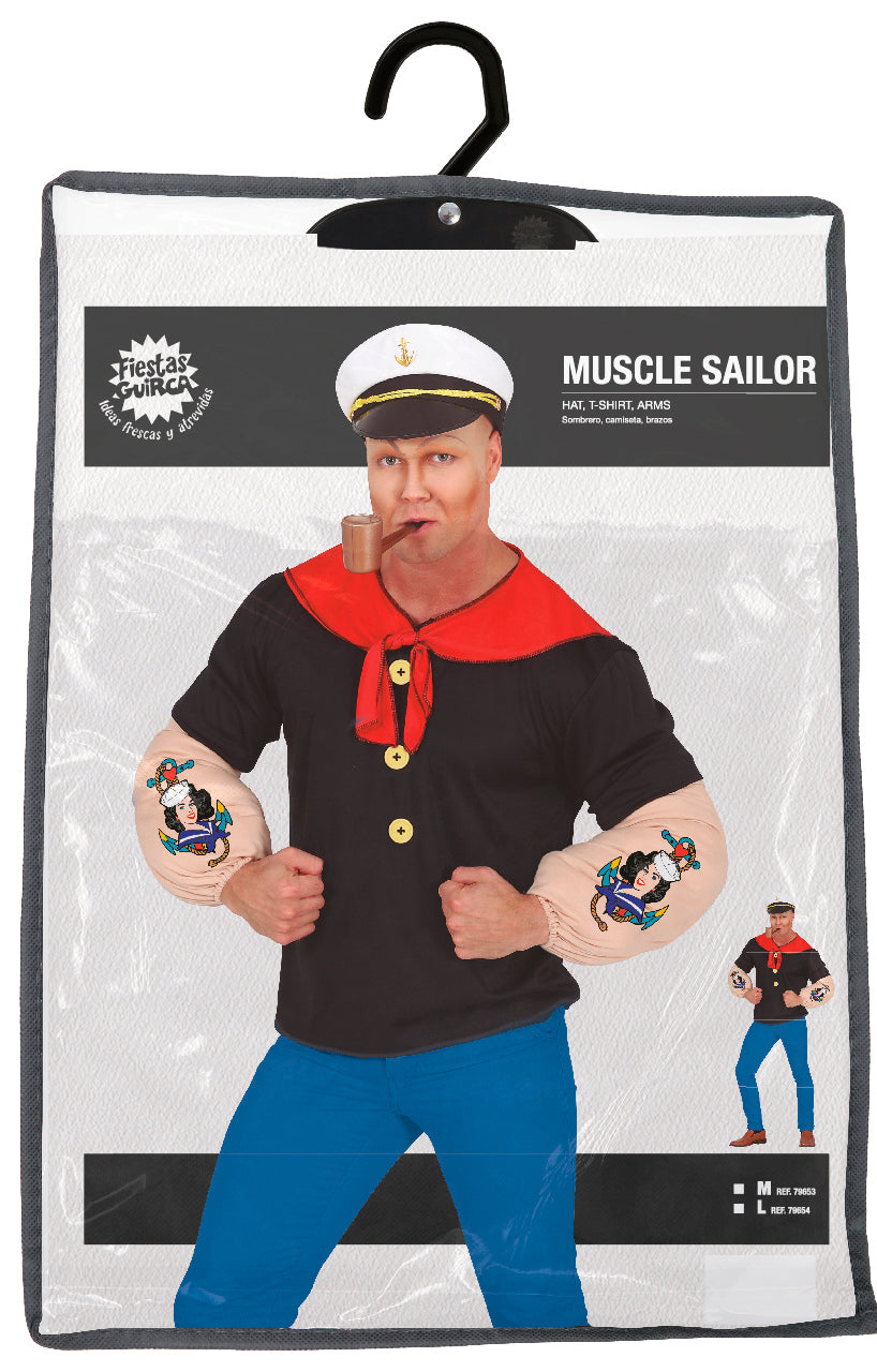 Popeye Kostuum Heren – Stoere Zeeman Outfit met Spierarmen