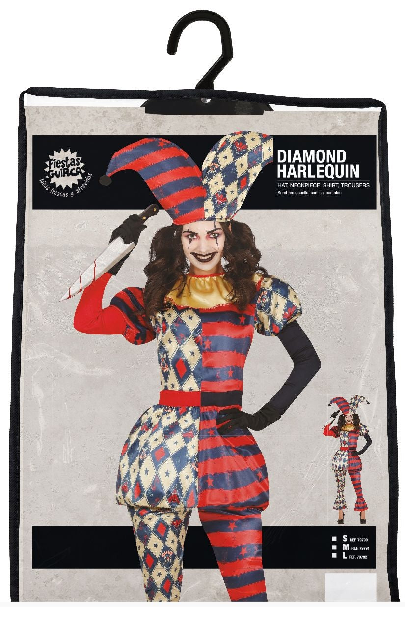 Harlekijn Halloween Kostuum Dames – Horror Outfit met Hoed & Halsstuk