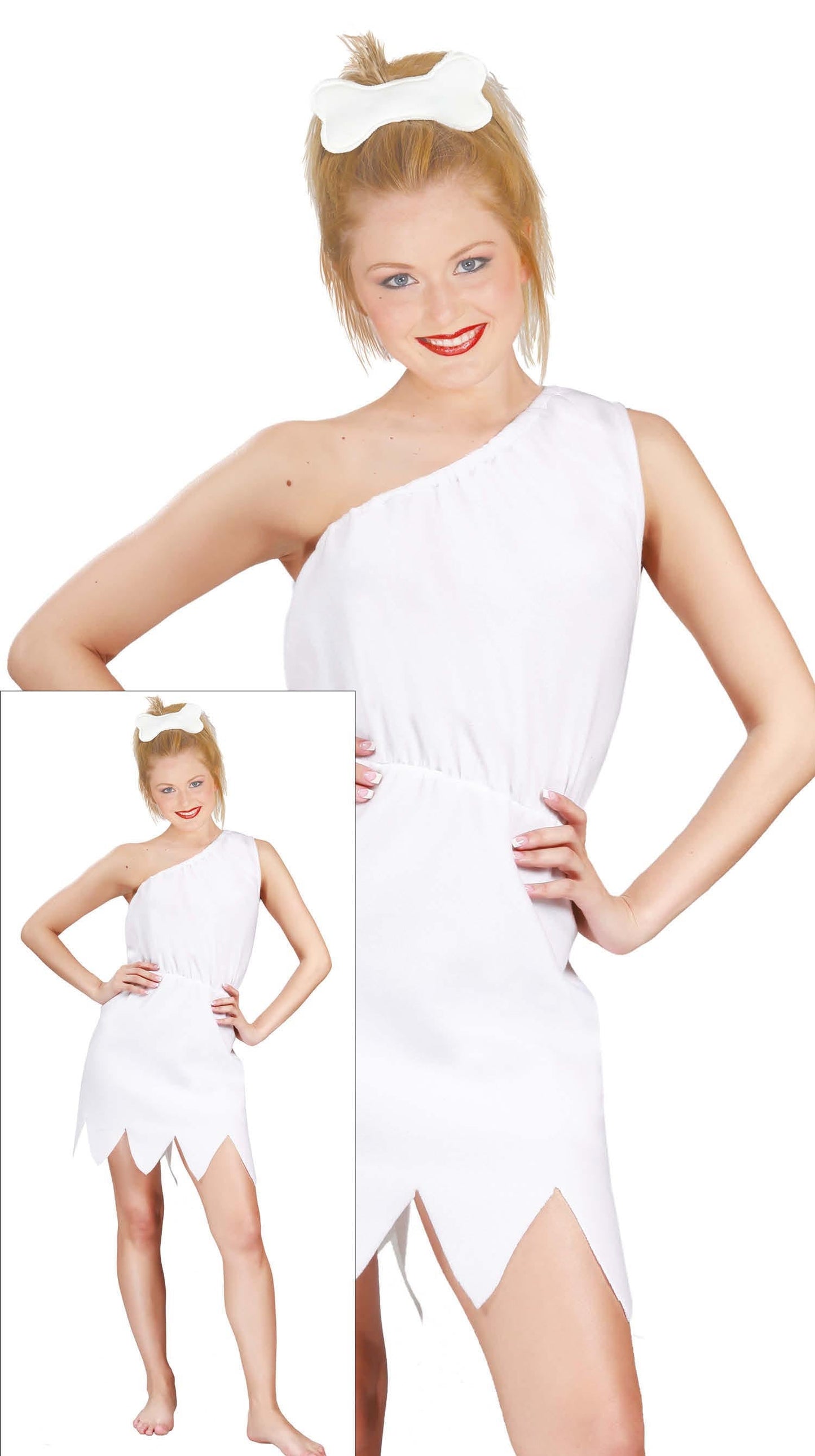 Holbewoner Kostuum Dames – Wit | Prehistorisch Verkleedpak