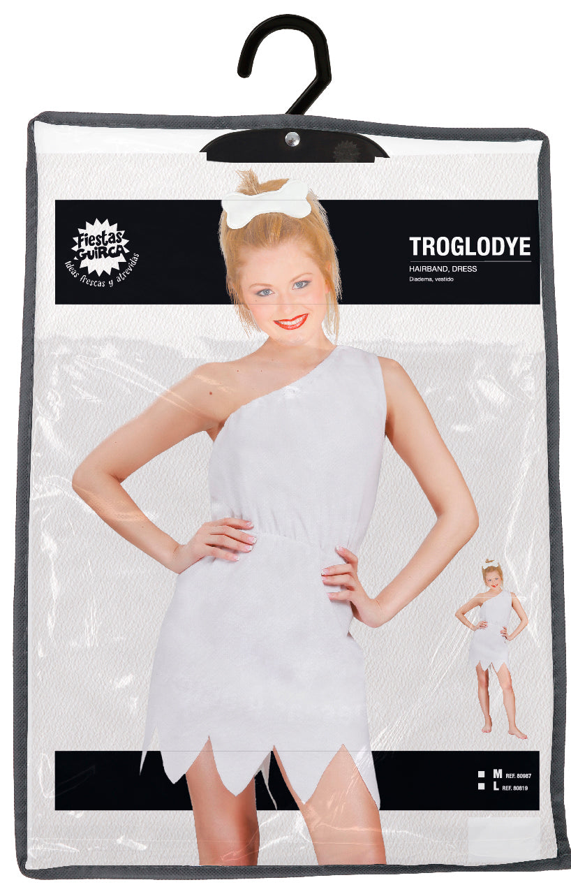 Holbewoner Kostuum Dames – Wit | Prehistorisch Verkleedpak