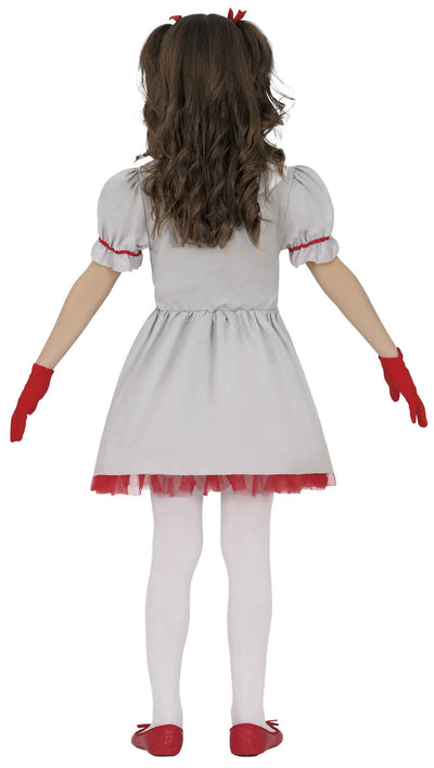 Vintage Clown Kostuum Meisje – Grijs Rood Halloween Jurkje