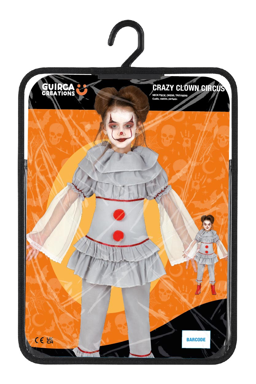 Crazy Clown Kostuum Meisje – Grijze Horror Clown