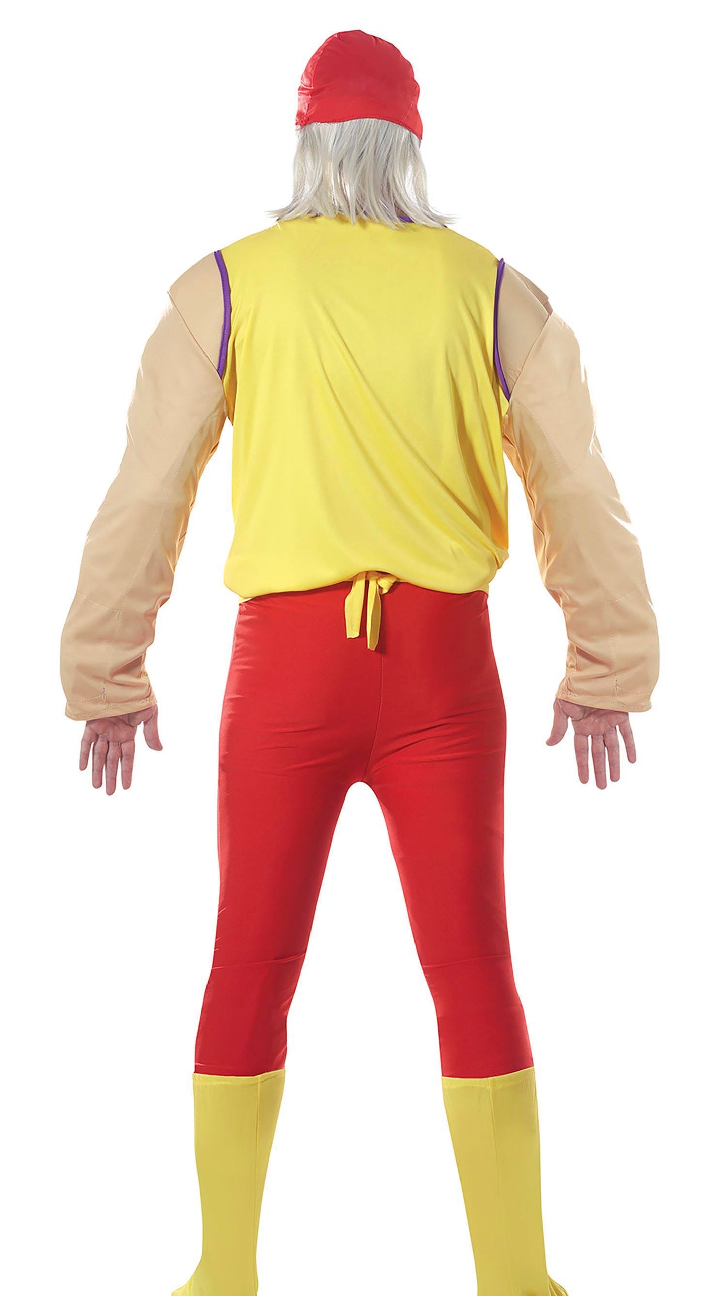 Worstelaar Kostuum Heren – Geel/Rood Hulk Parodie Jumpsuit met Kap