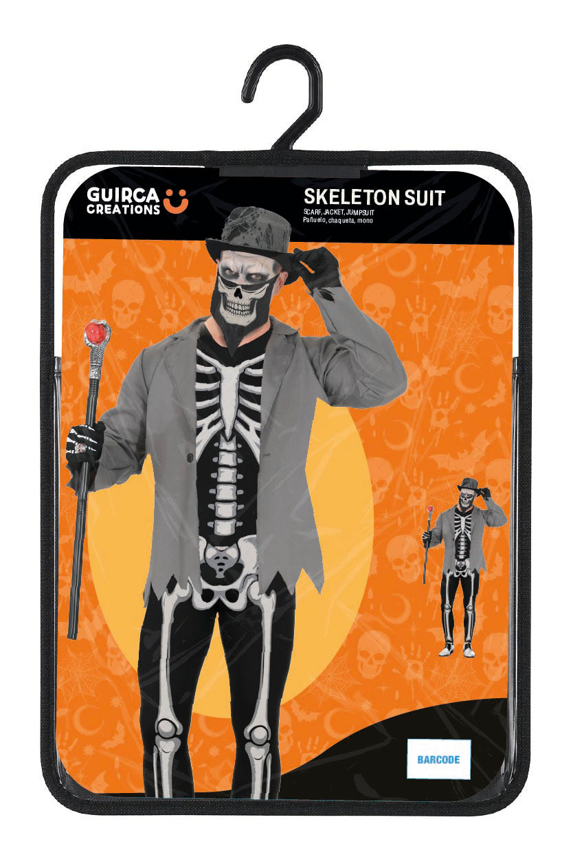 Skelet Kostuum Heren – Horror Skeleton Suit met Jas, Jumpsuit & Sjaal