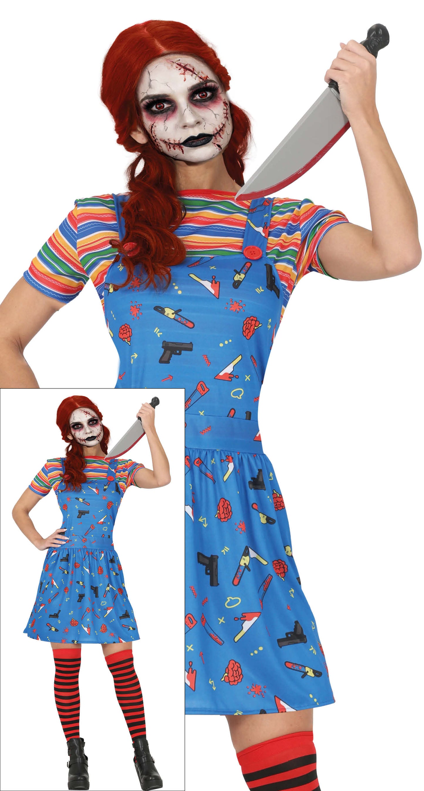 Chucky Kostuum Dames – Killer Doll Halloween Horror Kostuum – Jumpsuit & T-shirt