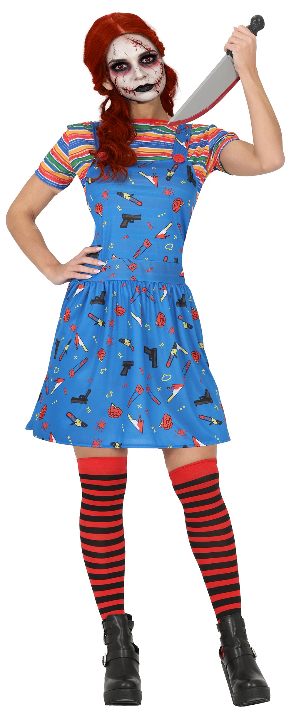 Chucky Kostuum Dames – Killer Doll Halloween Horror Kostuum – Jumpsuit & T-shirt