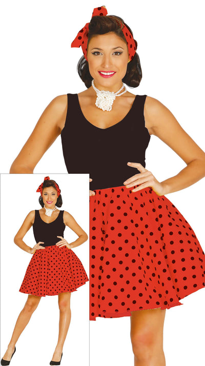 Grease Kostuum Dames – Rood - Maat L 42/44| Jaren 50 Rock-’n-Roll Outfit