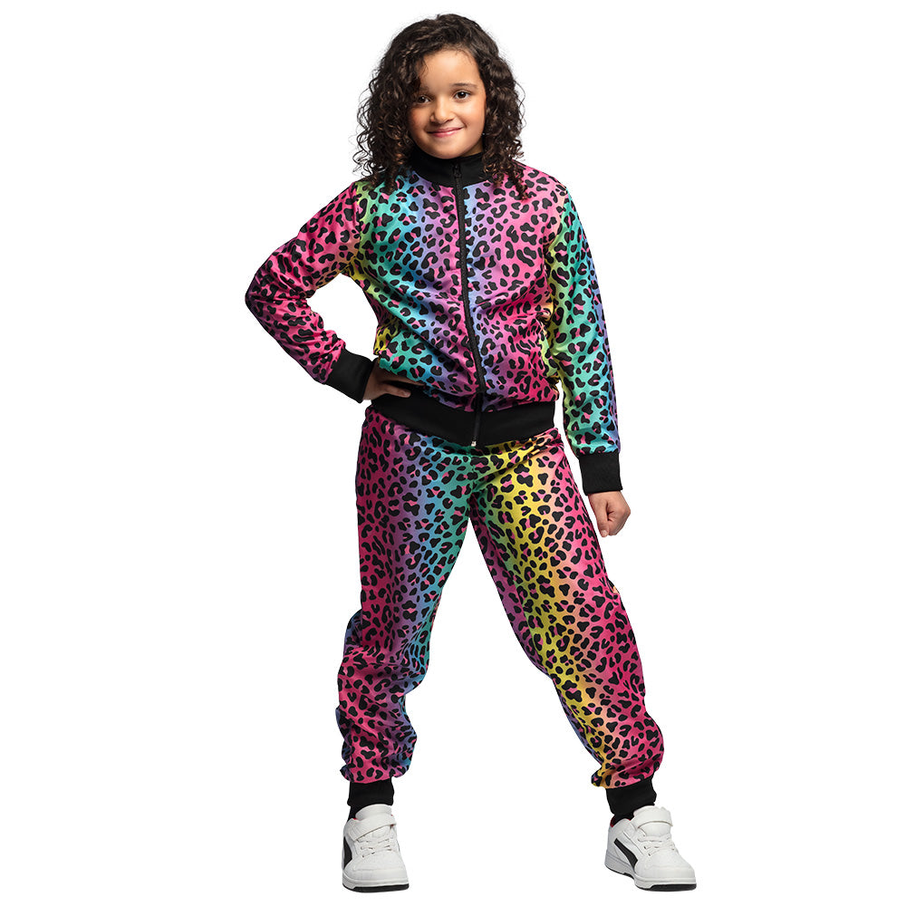 Regenboog Panter Trainingspak Kind – Fout 90’s Kostuum met Jas & Broek