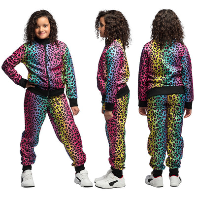 Regenboog Panter Trainingspak Kind – Fout 90’s Kostuum met Jas & Broek