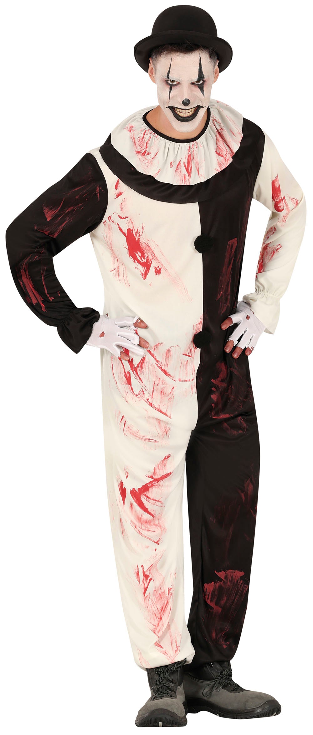 Terrifying Clown Kostuum Heren – Enge Horror Clown Jumpsuit met Kraag