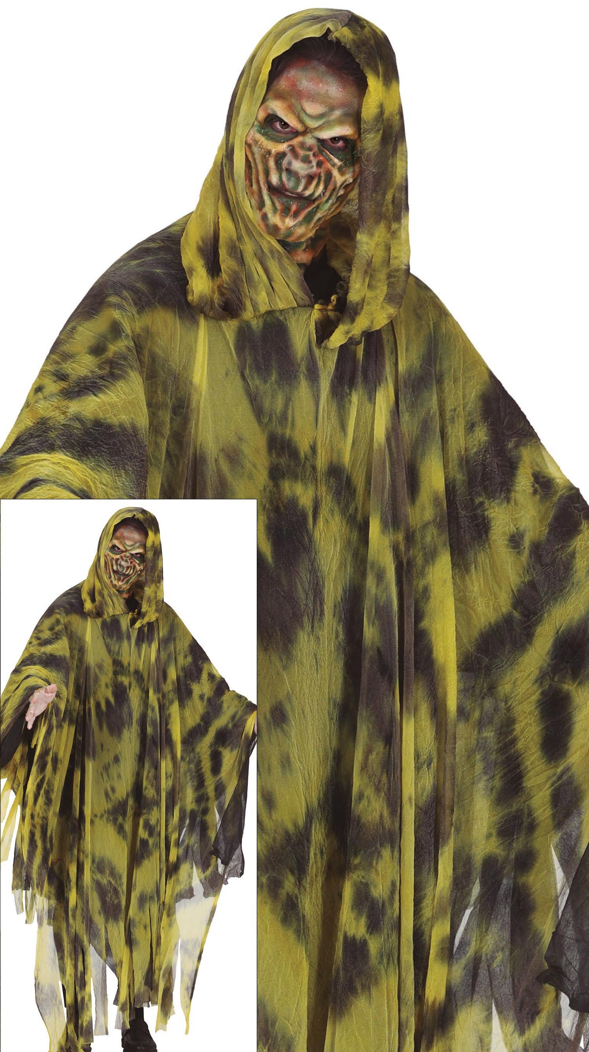 Toxic Ghost Kostuum – Geel Zwarte Horror Geest met Capuchon One Size