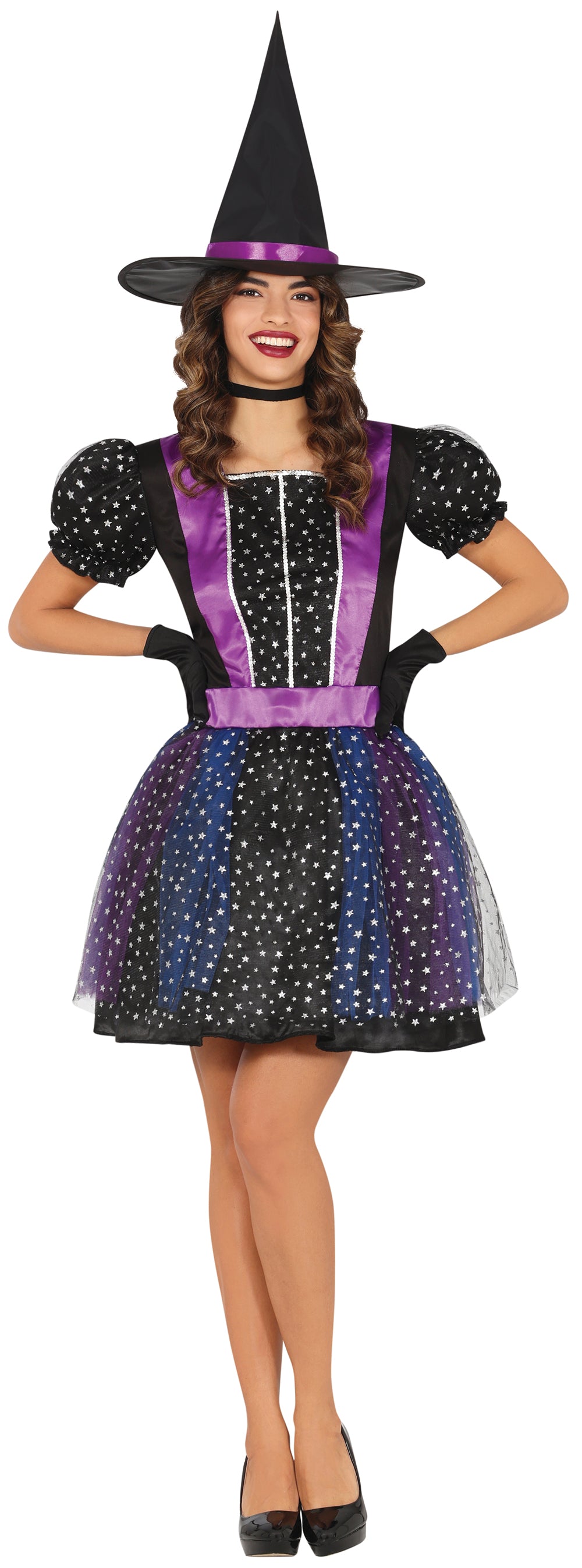 Heks Kostuum Dames – Starry Witch Paars/Zwart – Jurk & Heksenhoed