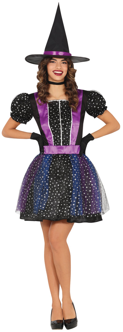 Heks Kostuum Dames – Starry Witch Paars/Zwart – Jurk & Heksenhoed