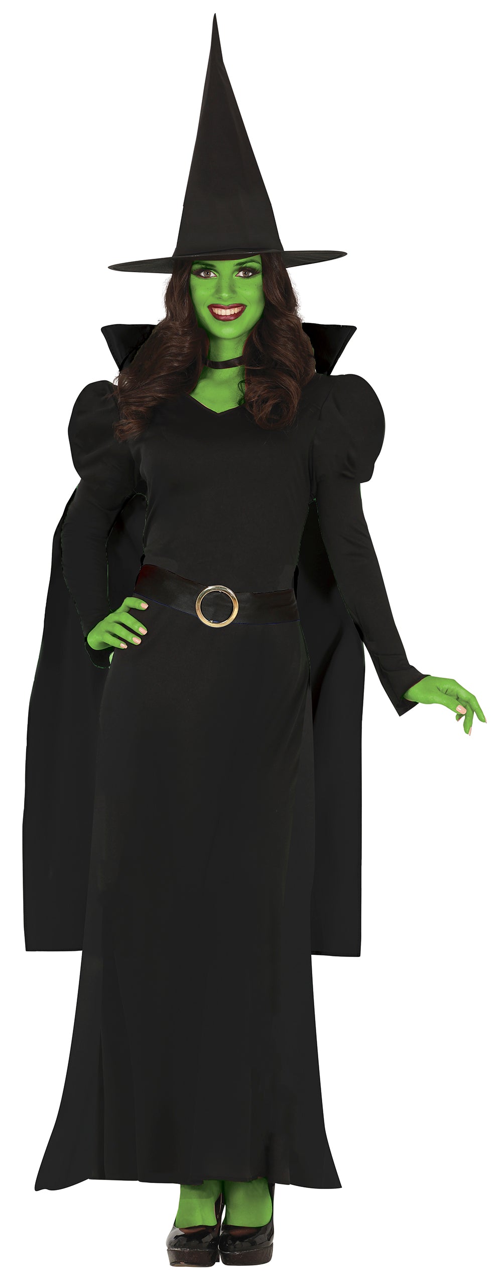 Heks Kostuum Dames – Zwart Halloween Fantasy Witch Kostuum – Jurk, Cape, Hoed & Riem