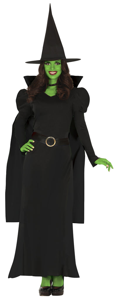 Heks Kostuum Dames – Zwart Halloween Fantasy Witch Kostuum – Jurk, Cape, Hoed & Riem