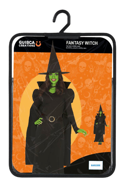 Heks Kostuum Dames – Zwart Halloween Fantasy Witch Kostuum – Jurk, Cape, Hoed & Riem