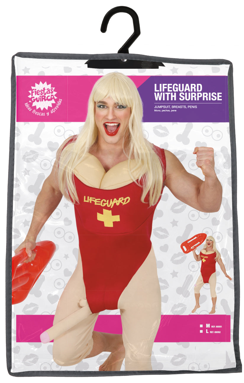 Lifeguard Kostuum Surprise Heren – Met Nep Borsten & Nep Penis