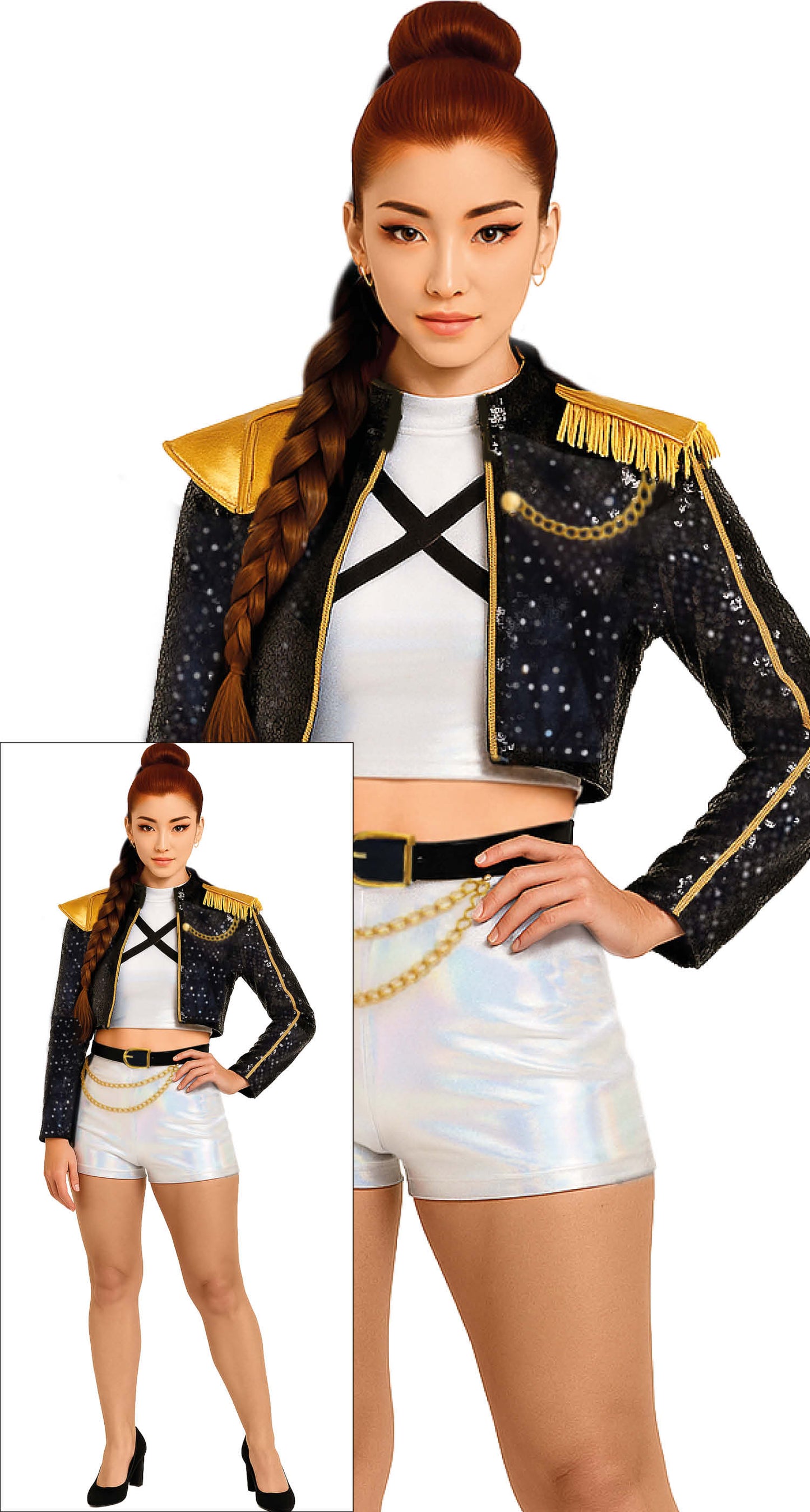 K-Pop Outfit - Rumi Mira Zoey - Dames – Podiumset met Riem, Jasje, T-Shirt & Broek