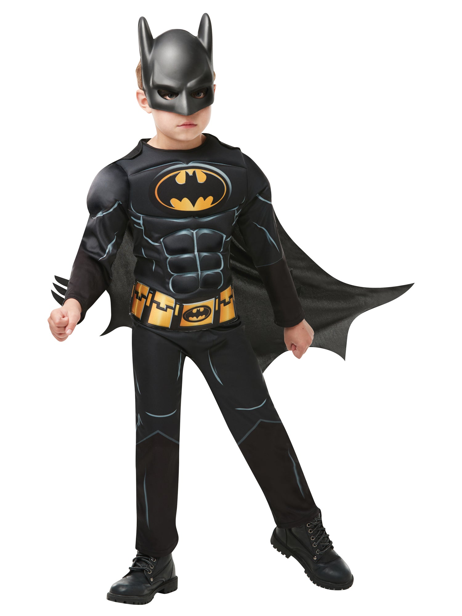 Zwart batman verkleedkostuum halloween gedragen door een kind