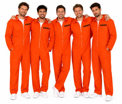 Boevenpak Heren Groepskostuum 5 Personen – 5x Oranje Gevangenis Jumpsuit