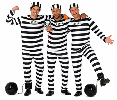 Boevenpak Heren Trio Deal – 3x Zwart/Wit Gevangeniskostuum