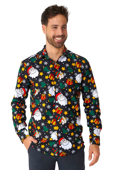 Suitmeister | Weihnachtshemd | Weihnachtselfen Schwarz