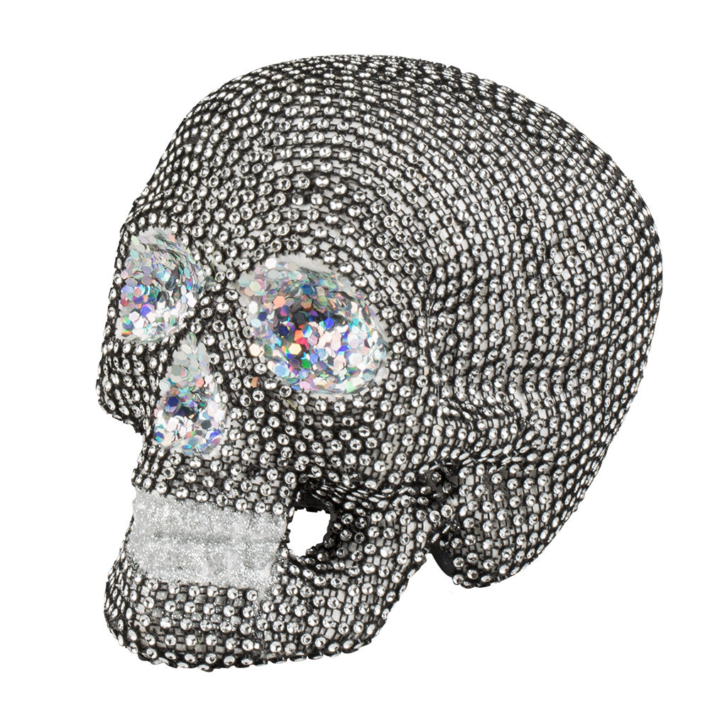 Zilveren doodshoofd sparkle decoratie voor Halloween