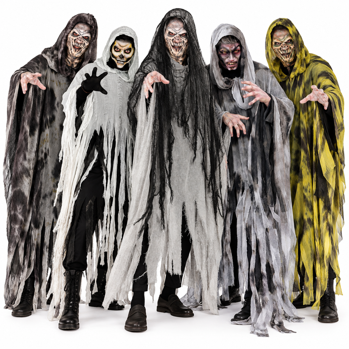 Halloween Groepsdeal - Horror Geesten - Groepskostuum 5 Personen – One Size