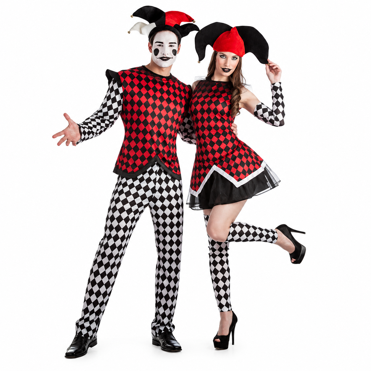 Harlekijn Duo Kostuum – Nar & Clown Kostuums voor Heren en Dames