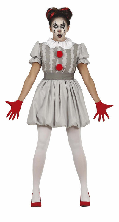 IT Pennywise Kostuum Dames – Halloween Horror Clown Grijs