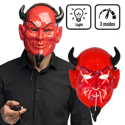 LED duivel masker met licht voor Halloween – 3 standen