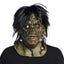 Groene monsterkop met haar en bouten latex masker