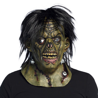 Groene monsterkop met haar en bouten latex masker
