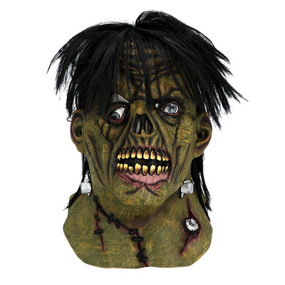 Groene monsterkop met haar en bouten latex masker