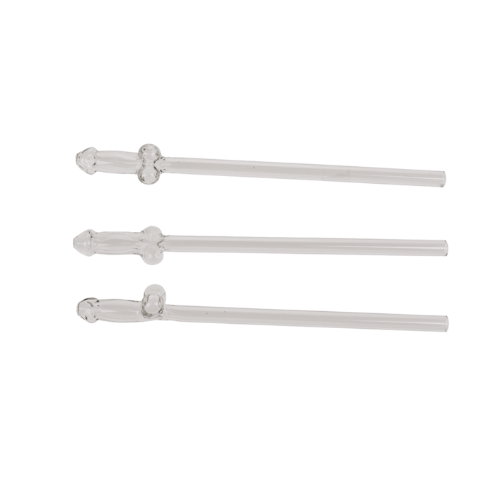 Glazen Penis Rietjes | Set van 4 Stuks + Reinigingsborstel