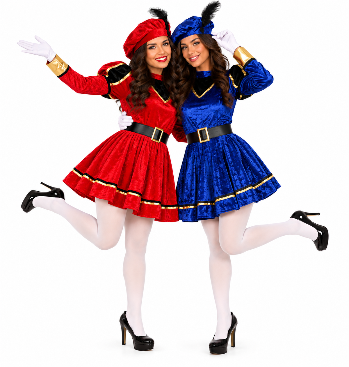 Pietenpak jurk dames rood of blauw
