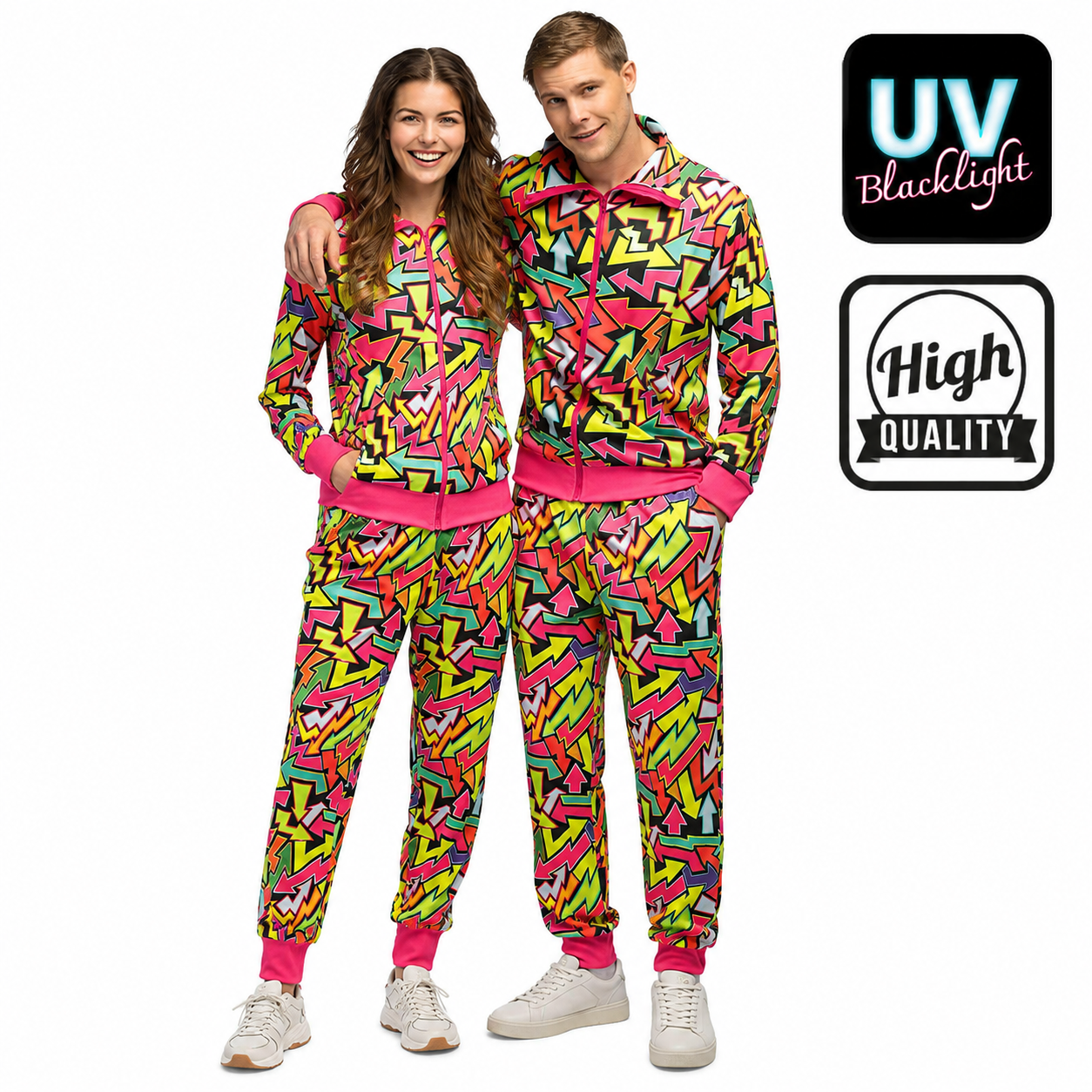 Street Art UV Trainingspak DUO DEAL – Heren & Dames – Neon 90's Kostuum