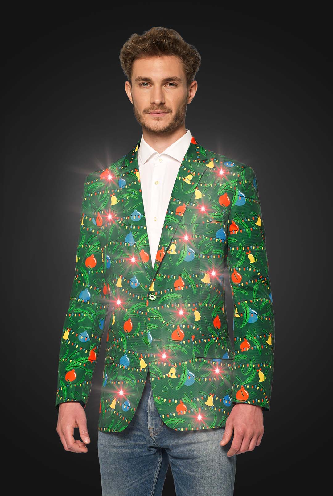 Weihnachtsgrüne Baumjacke mit Licht