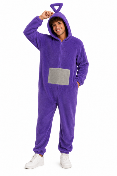 Teletubbie kostuum onesie paars tinky winky voor volwassenen