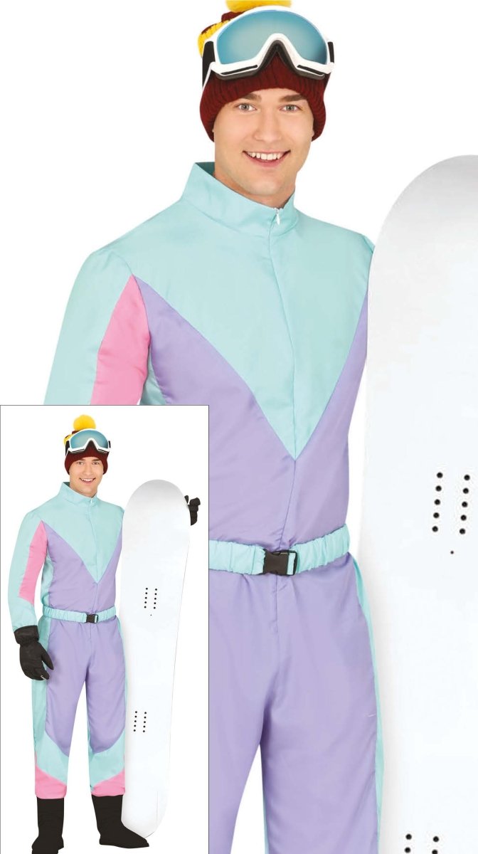 Blauw-Paars Skipak Heren – Retro Jumpsuit met Riem