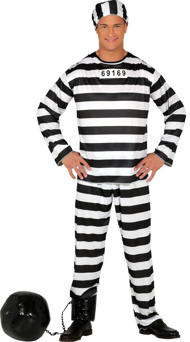 Boevenpak Heren Zwart/Wit – Klassiek Gestreept Kostuum met Pet, Shirt & Broek