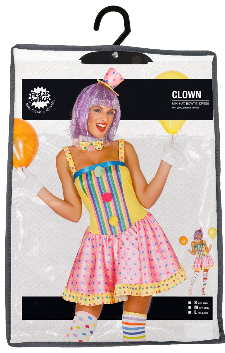 Clownskostüm für Damen – Kleid mit Hut und Schleife